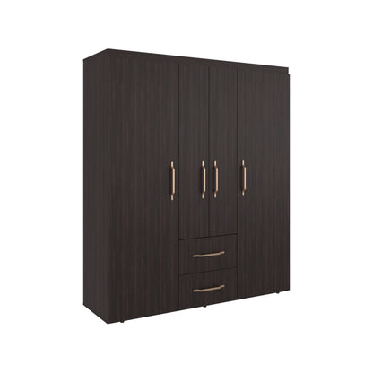 Bariloche Wardrobe with Multi-Section Storage, Three Hanging Rods, Central Open Shelving Area, Two Smooth-Glide Drawers, Metal Handles and Spacious Organization