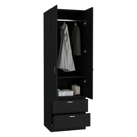 Vico 76-Inch High Armoire Wardrobe Closet with Double Door Cabinet, Two Spacious Drawers, Internal Shelf, Hanging Rod, Multi-Section Clothing Organizer for Bedroom Storage and Freestanding Clothes Organization