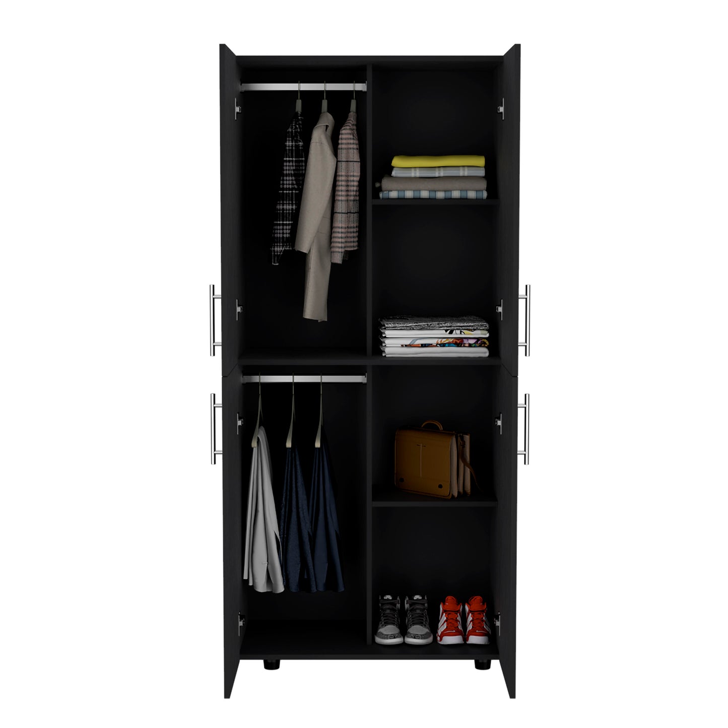 Hazel 70" High Four-Door Armoire Wardrove Closet Cabinet, Six Shelves and Two Hanging Rods, Bedroom Clothes Storage Cabinet Organizer