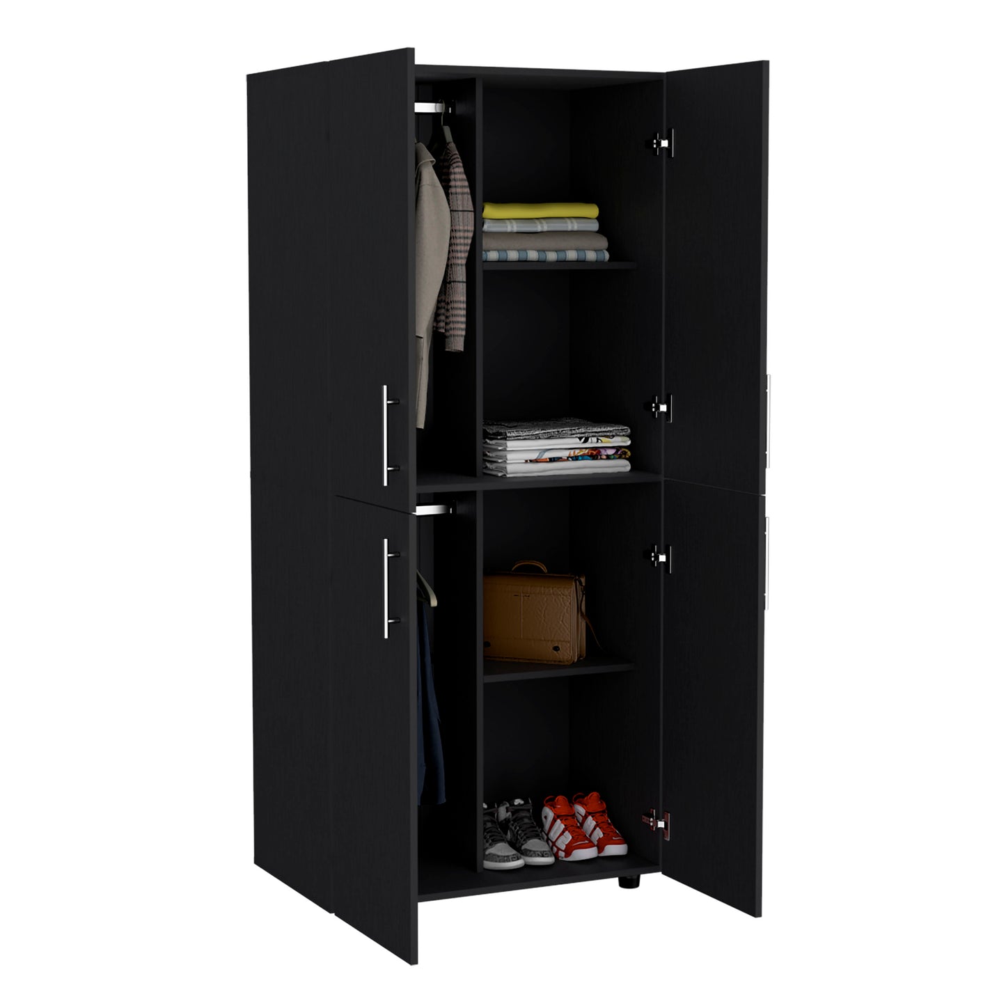 Hazel 70" High Four-Door Armoire Wardrove Closet Cabinet, Six Shelves and Two Hanging Rods, Bedroom Clothes Storage Cabinet Organizer