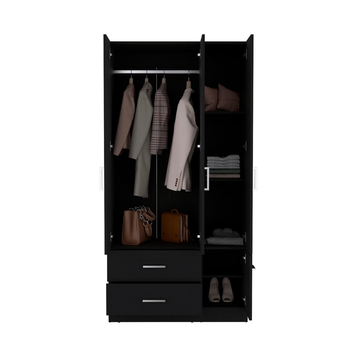 Sebree 71" High Armoire Wardrove Closet with 2 Drawers, Four Doors , Three Cabinet , Six Shelves and Hanging Rod, Bedroom Clothes Storage Cabinet Organizer