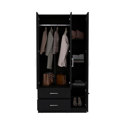 Sebree 71" High Armoire Wardrove Closet with 2 Drawers, Four Doors , Three Cabinet , Six Shelves and Hanging Rod, Bedroom Clothes Storage Cabinet Organizer