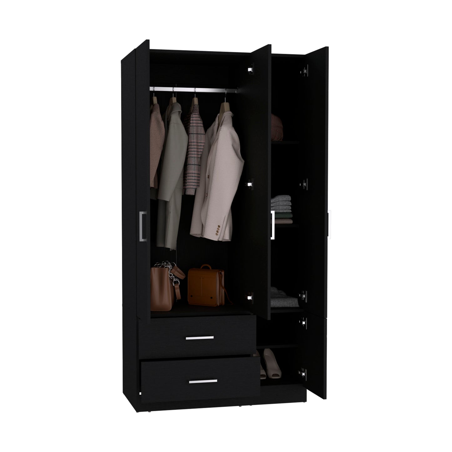 Sebree 71" High Armoire Wardrove Closet with 2 Drawers, Four Doors , Three Cabinet , Six Shelves and Hanging Rod, Bedroom Clothes Storage Cabinet Organizer