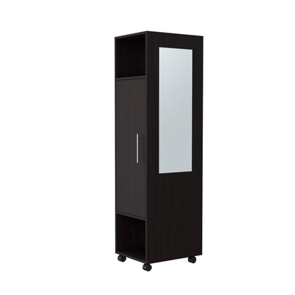 Cluster 63" Tall  Wardrove One-Door Cabinet with Mirror, Three Shelves, Casters and Hanging Rod, Armoire, Bedroom Clothes Storage, Cabinet Organizer