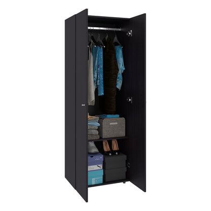Home 2-Door Closet System Armoire with Hanging Rod and Storage Shelf, Modern Bedroom Organization Storage, Space-Saving Wardrobe for Jackets, Dresses, and Folded Garments in Contemporary Bedrooms