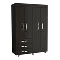 Denver Mobile Armoire, Rods, Double Door Cabinet, Three Drawers, Two Shelves