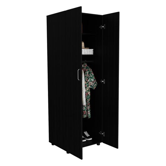 Aurora 70" Tall Bedroom Armoire with Double Doors, Hanging Rod, Two Interior Shelves and Bottom Shoe Shelf, Adjustable Legs, Wall Anchor for Safety, Modern Wardrobe Storage Cabinet