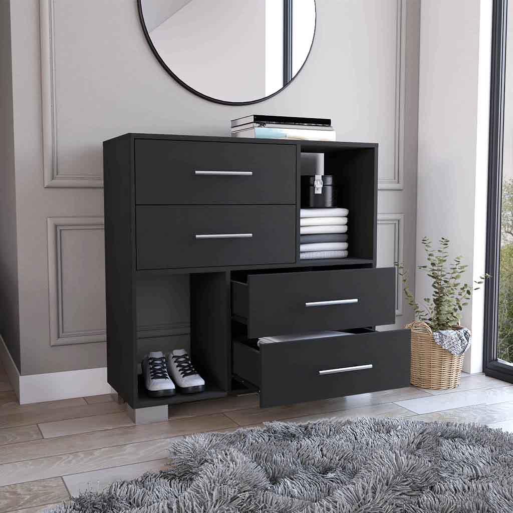 Krista Dresser, Two Open Shelves, Four Drawers