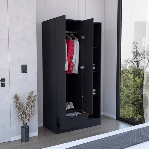 Memphis Wardrobe Armoire with 4-Tier Storage Shelves and 1 Drawer