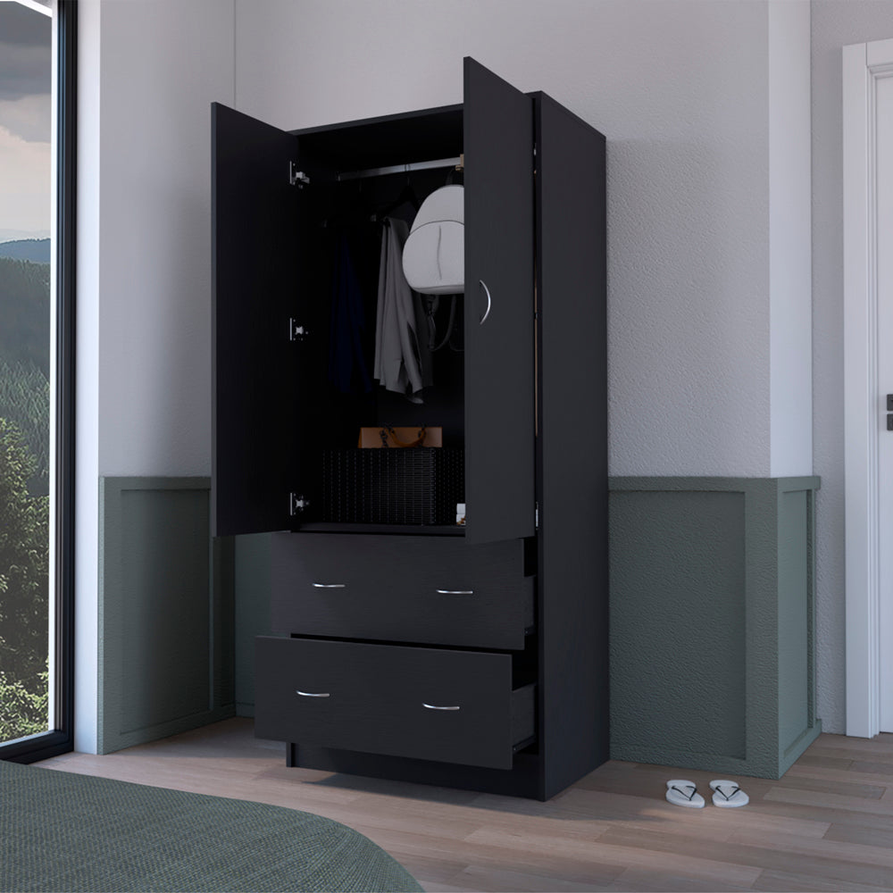 Taly Armoire with Double Doors, 2 Drawers, and Hanging Rod