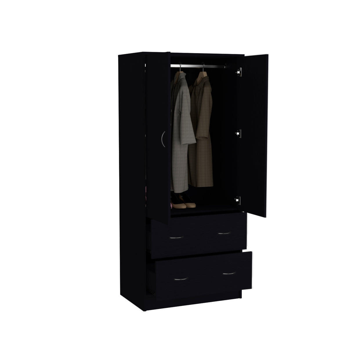 Taly 2-Door Armoire with Two Drawers and Hanging Rod, Spacious Wardrobe Storage Cabinet for Clothing, Accessories and Daily Essentials, Functional Vertical Closet Organizer for Bedrooms and Dressing Spaces