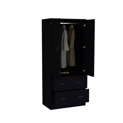 Taly 2-Door Armoire with Two Drawers and Hanging Rod, Spacious Wardrobe Storage Cabinet for Clothing, Accessories and Daily Essentials, Functional Vertical Closet Organizer for Bedrooms and Dressing Spaces