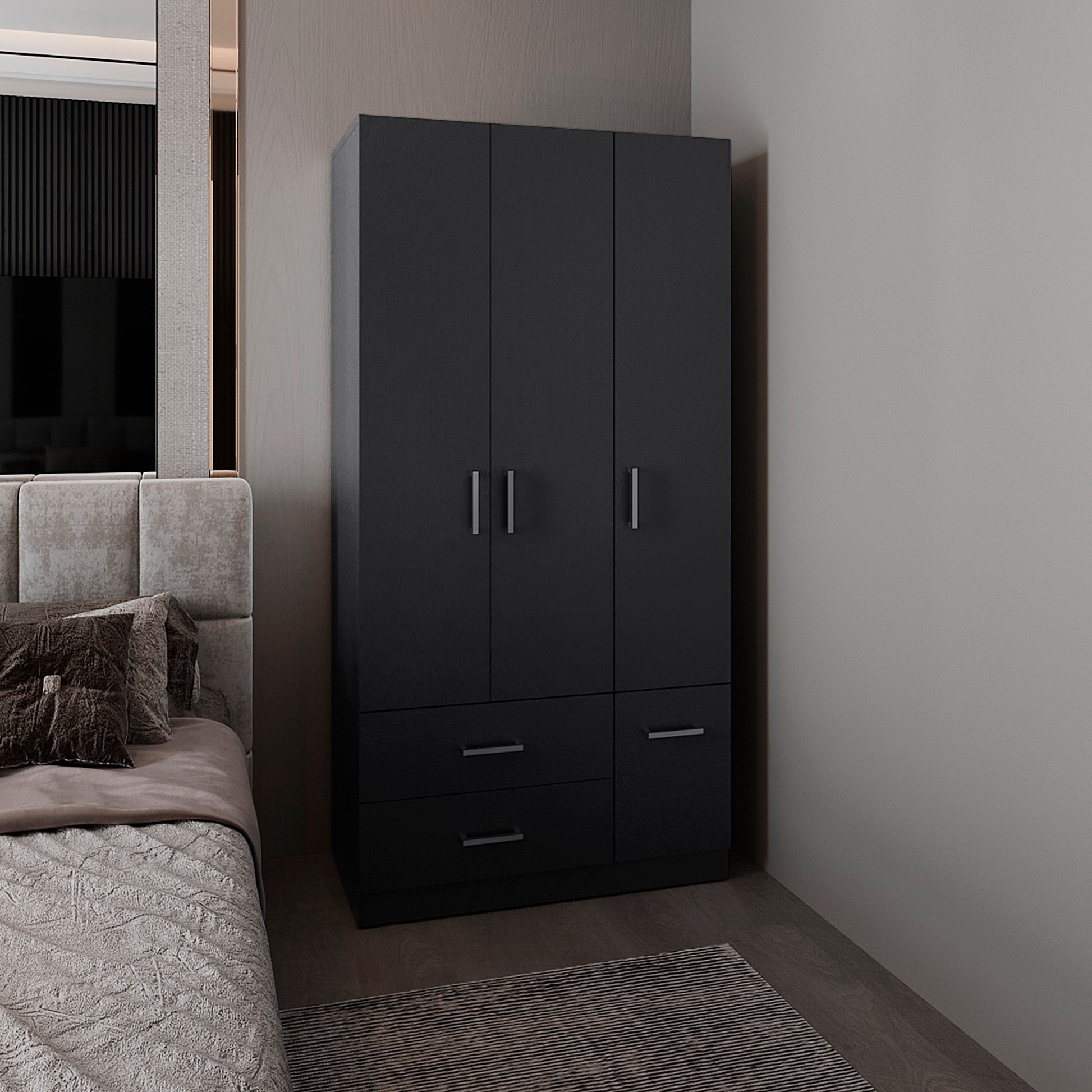 Sebree 71-Inch High Armoire Wardrobe Closet with Four Doors, Two Drawers, Three Cabinet Sections, Six Storage Shelves and Hanging Rod, Freestanding ... Sebree 71-Inch High Armoire Wardrobe Closet with Four Doors, Two Drawers, Three Cabinet Sections, Six Storage Shelves and Hanging Rod, Freestanding ...