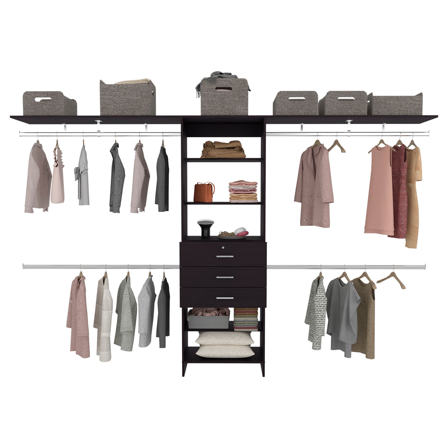 Walking Closet Plego 3, Open Wardrove for Wall With Shelves