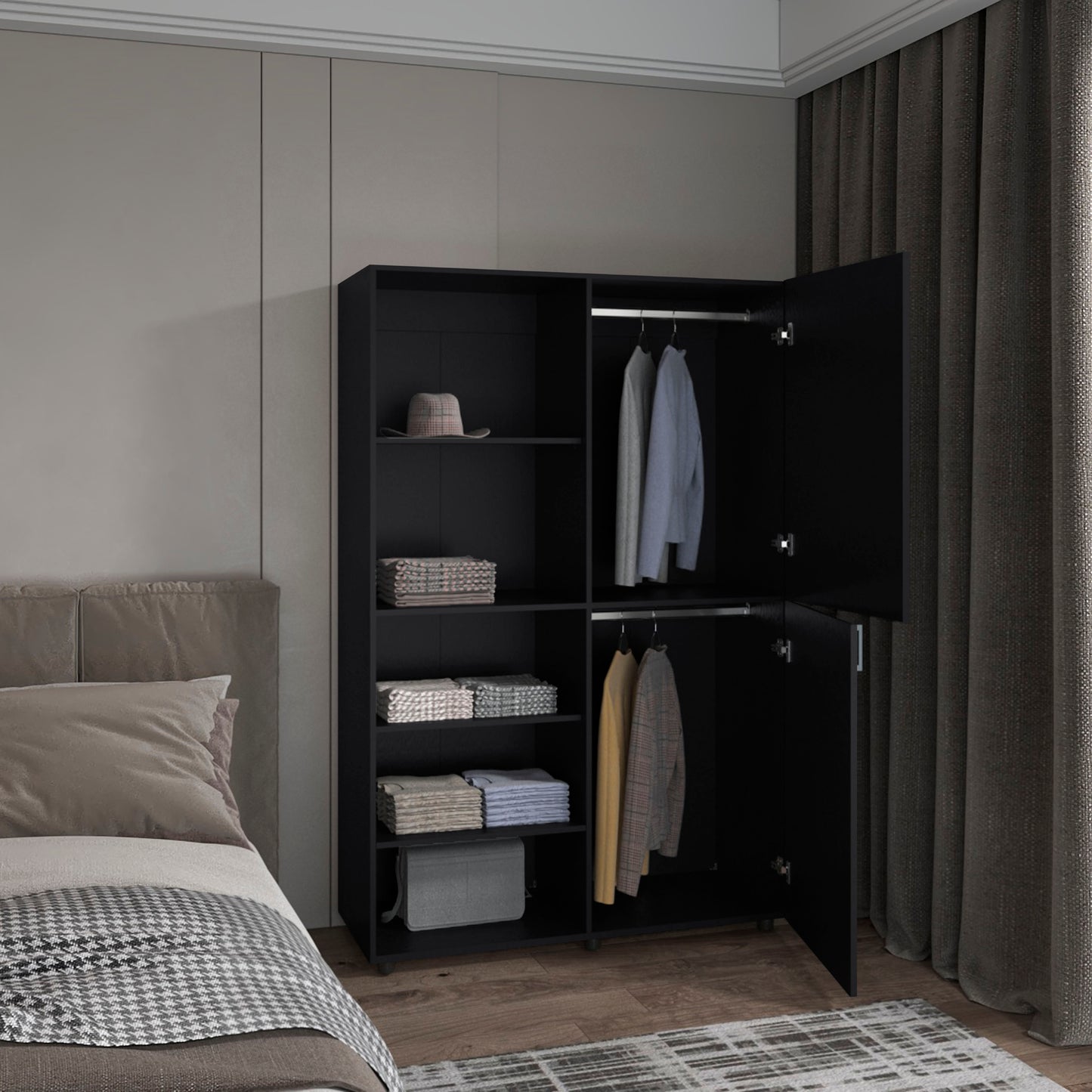 Eco High One Door Freestanding Armoire With Hanging Rod And Interior Shelves, Compact Bedroom Wardrobe