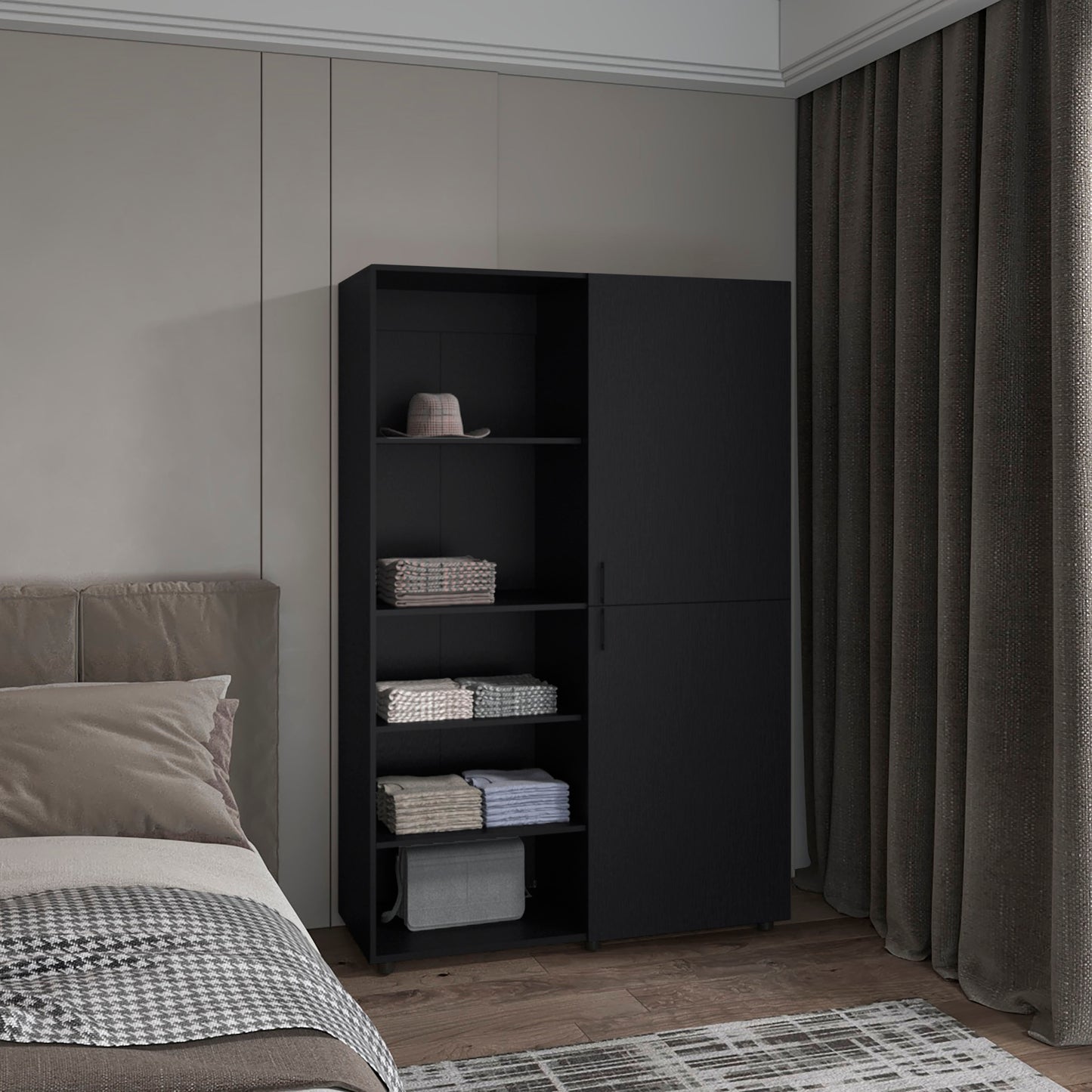 Eco High One Door Freestanding Armoire With Hanging Rod And Interior Shelves, Compact Bedroom Wardrobe