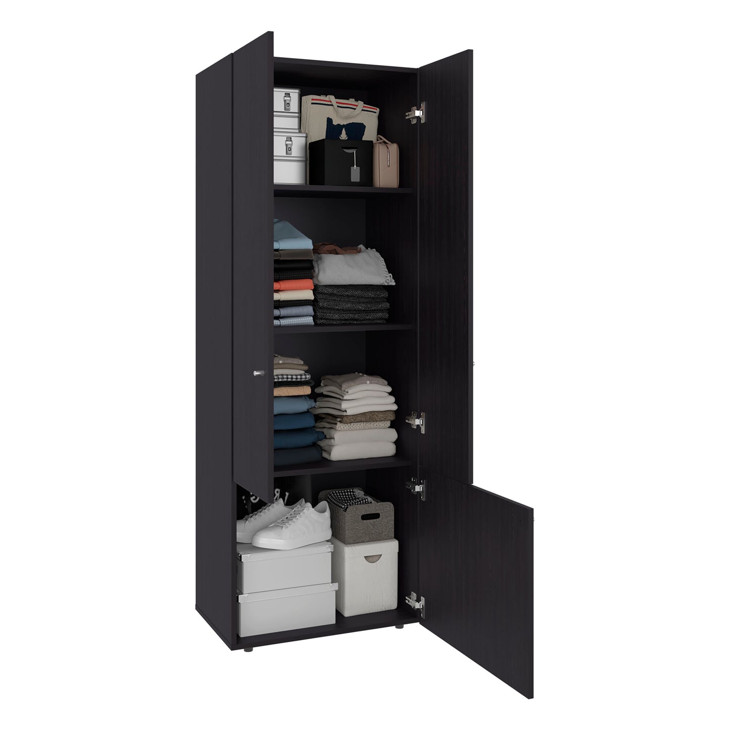 Home 3 Door Closet System with Hanging Rod for clothes and interior Shelves, Manufactured Wood Freestanding Bedroom Storage, Utility Room or Laundry Room Furniture