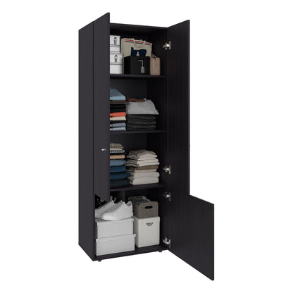 Home 3 Door Closet System with Hanging Rod for clothes and interior Shelves, Manufactured Wood Freestanding Bedroom Storage, Utility Room or Laundry Room Furniture