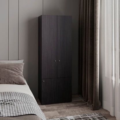 Home 3 Door Closet System with Hanging Rod for clothes and interior Shelves, Manufactured Wood Freestanding Bedroom Storage, Utility Room or Laundry Room Furniture
