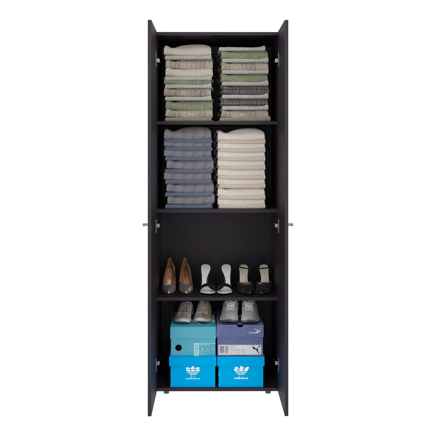 Home 2 Door Closet System, Four Fixed Shelves, Compact Wardrobe for Bedroom Organization, Laundry Room Organization, Utility Room Organization, Freestanding Storage Furniture