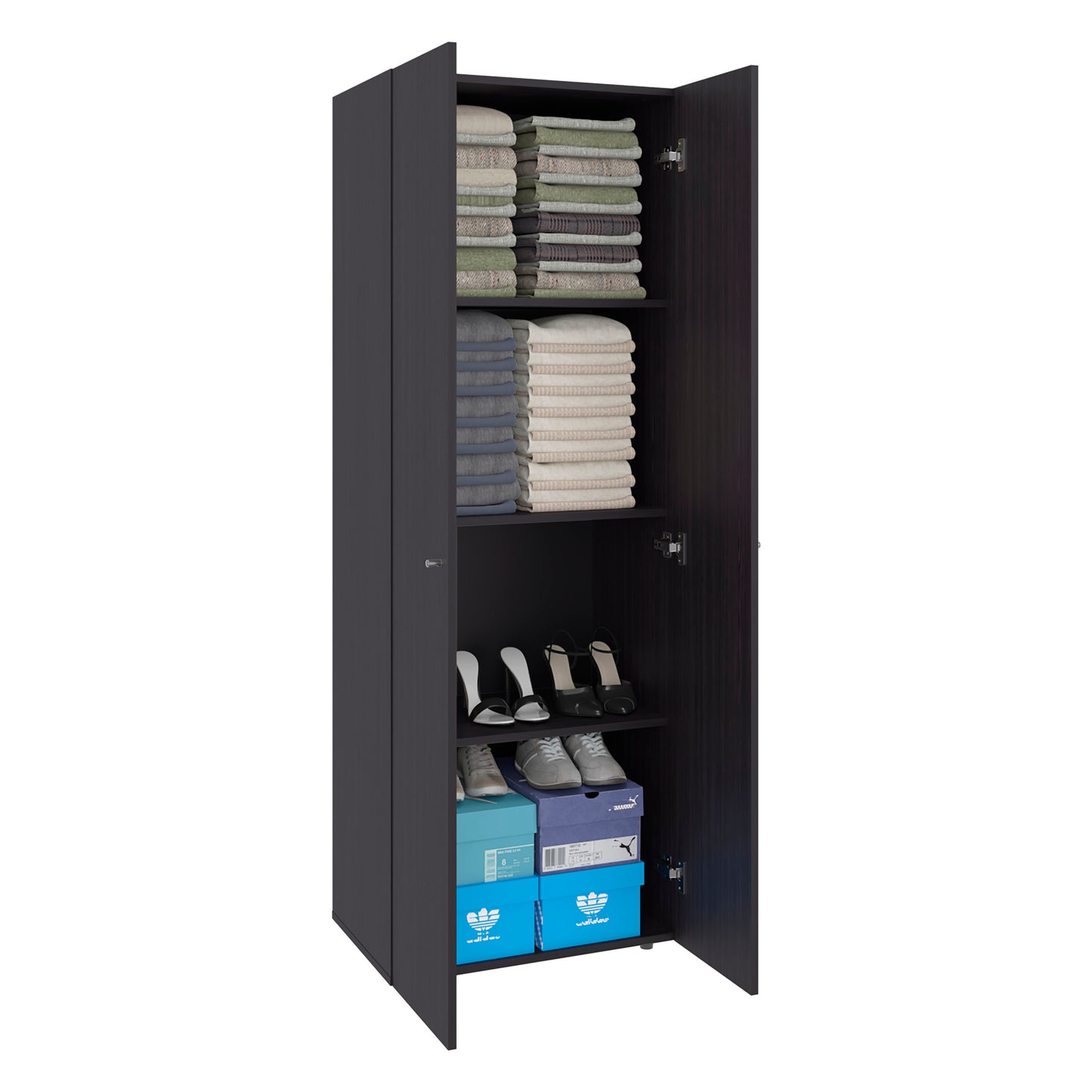 Home 2 Door Closet System, Four Fixed Shelves, Compact Wardrobe for Bedroom Organization, Laundry Room Organization, Utility Room Organization, Freestanding Storage Furniture