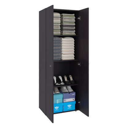 Home 2 Door Closet System, Four Fixed Shelves, Compact Wardrobe for Bedroom Organization, Laundry Room Organization, Utility Room Organization, Freestanding Storage Furniture