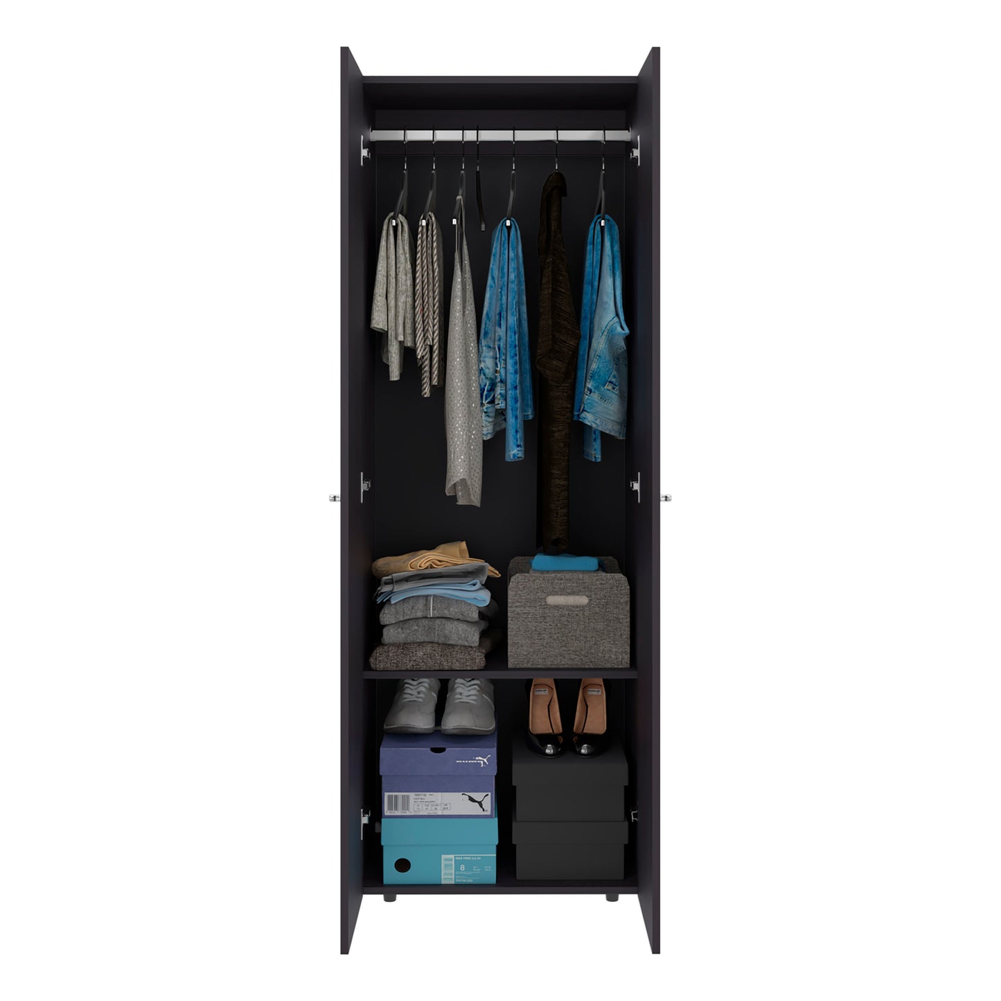 Home 2 Doors Closet System Armoire, Hanging Rod and Storage Shelf, Modern Armoire for Bedroom Organization Storage