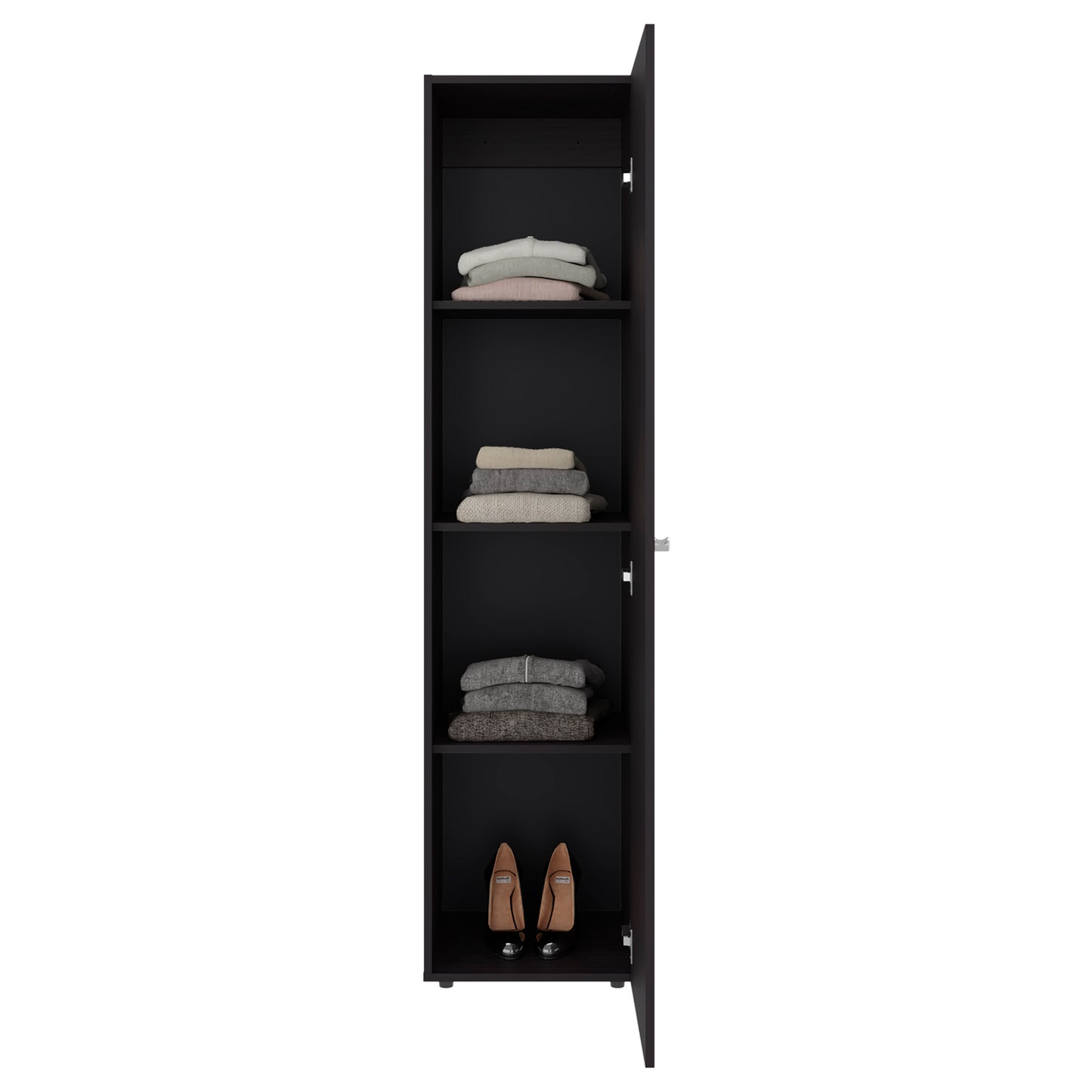 Home Linen Freestanding Tall Cabinet with Single Door with One Mirror and 4 Horizontal Storage Shelves, Cabinet for Bathroom, Bedroom or Laundry Room