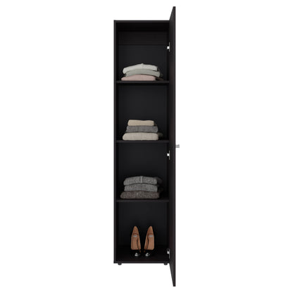 Home Linen Freestanding Tall Cabinet with Single Door with One Mirror and 4 Horizontal Storage Shelves, Cabinet for Bathroom, Bedroom or Laundry Room