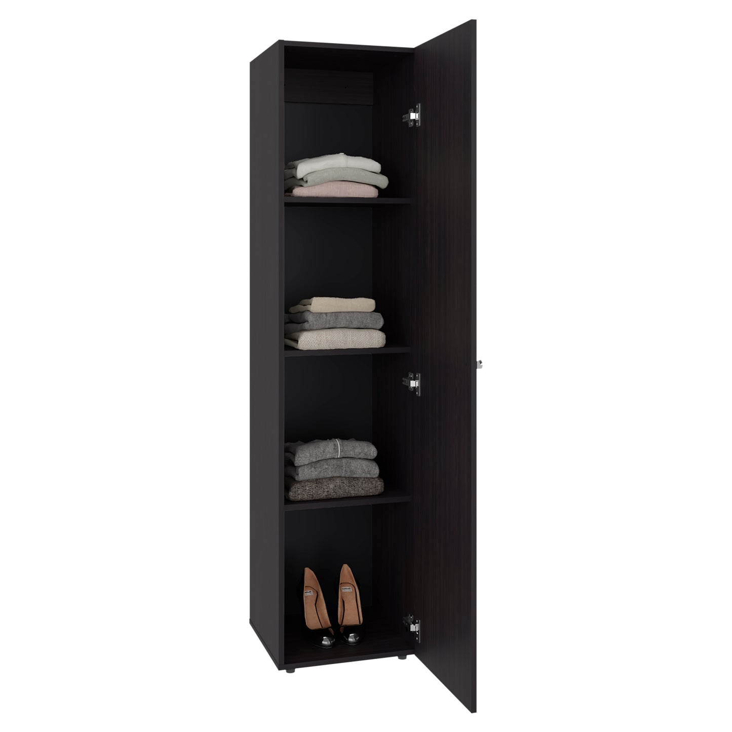 Home Linen Freestanding Tall Cabinet with Single Door with One Mirror and 4 Horizontal Storage Shelves, Cabinet for Bathroom, Bedroom or Laundry Room