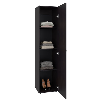 Home Linen Freestanding Tall Cabinet with Single Door with One Mirror and 4 Horizontal Storage Shelves, Cabinet for Bathroom, Bedroom or Laundry Room