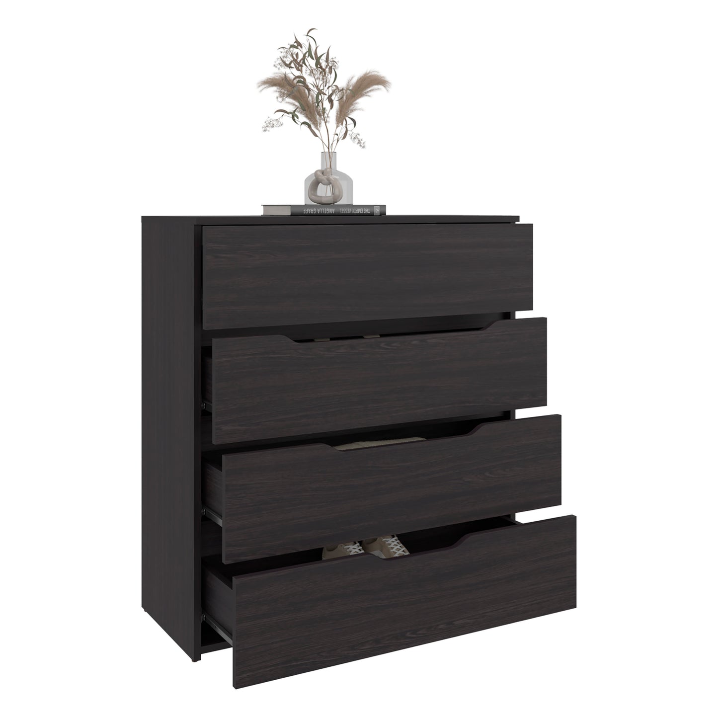 Zoe Freestanding Compact Dresser with Four Storage Drawers and Superior Top, Bedroom Storage Option