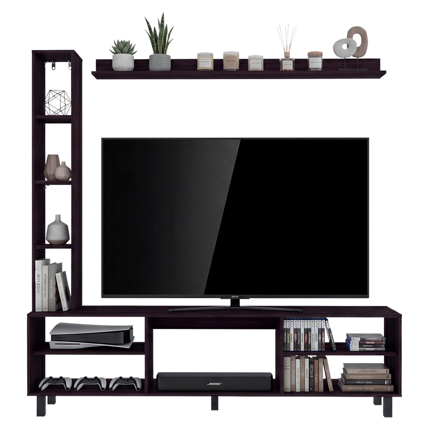 Scio Entertainment Center with 11 Open Shelves, Modern Wall Media Unit for Living Room TV and Storage