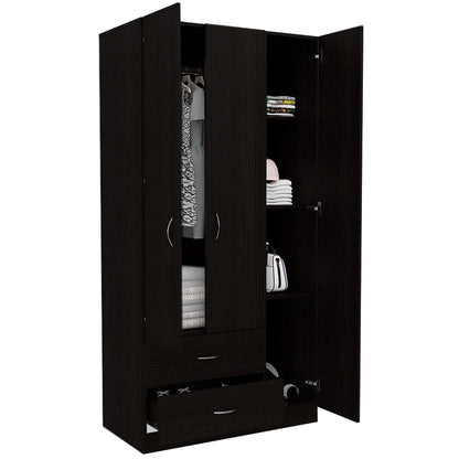 Austral 3 Doors Armoire, Metal Rod, Two Drawers, Single Door, Double Door Cabinets