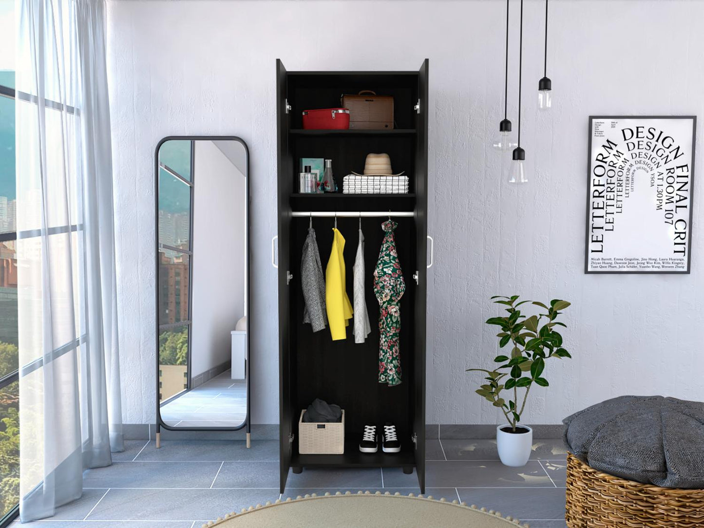 Aurora Armoire with two superior Shelves, Wardrobe for Bedroom
