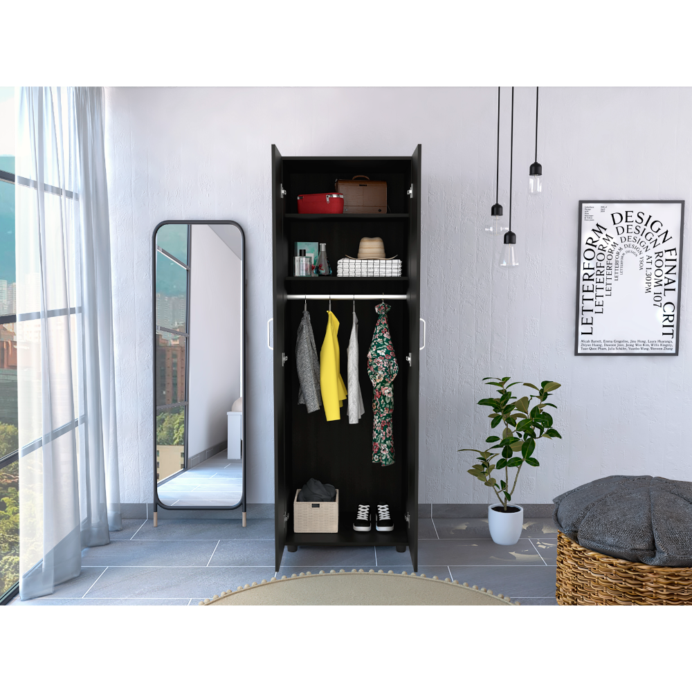 Aurora Armoire with two superior Shelves, Wardrobe for Bedroom