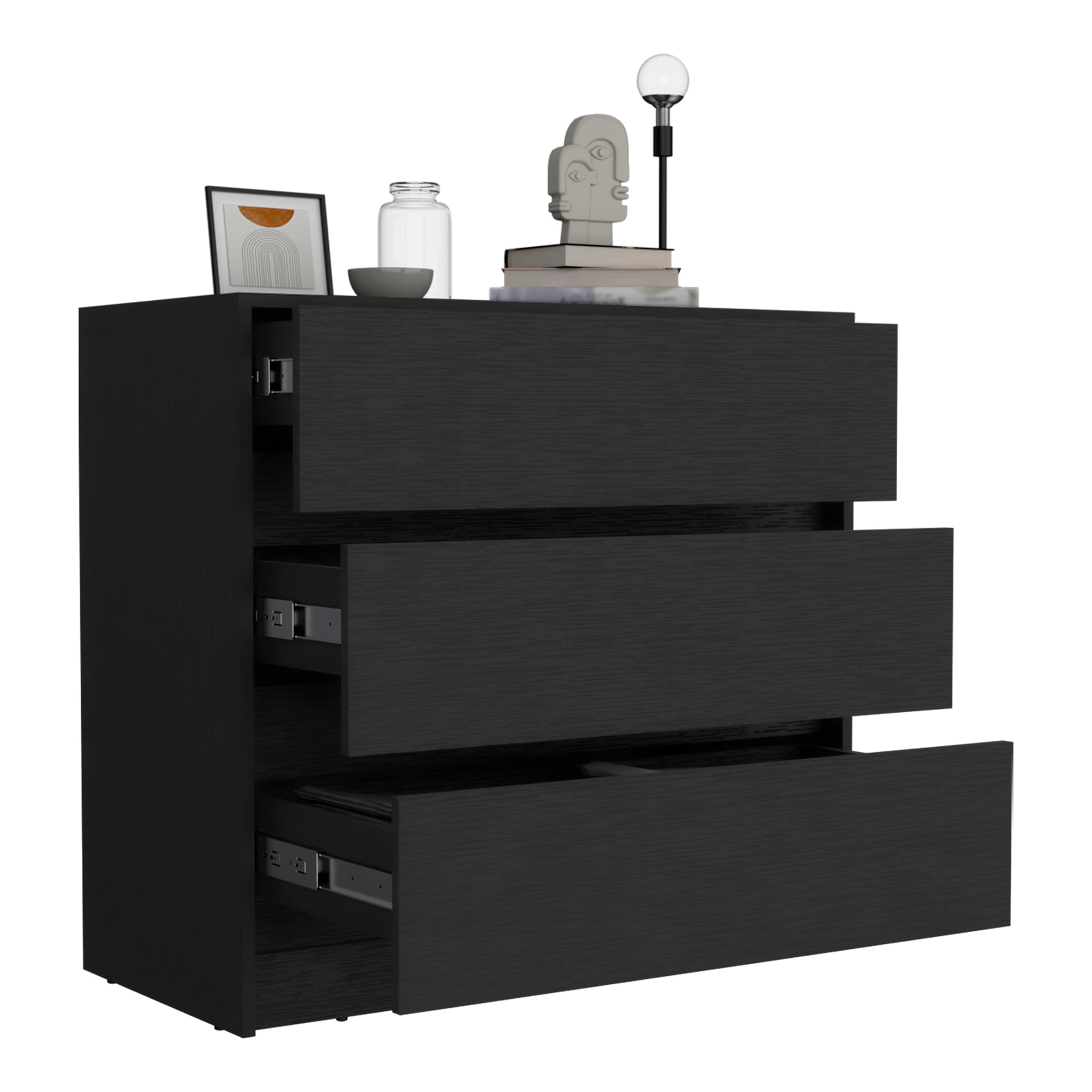 TUHOME Austin Three Drawer Dresser, Pull Out Mechanism-White, CLB8958