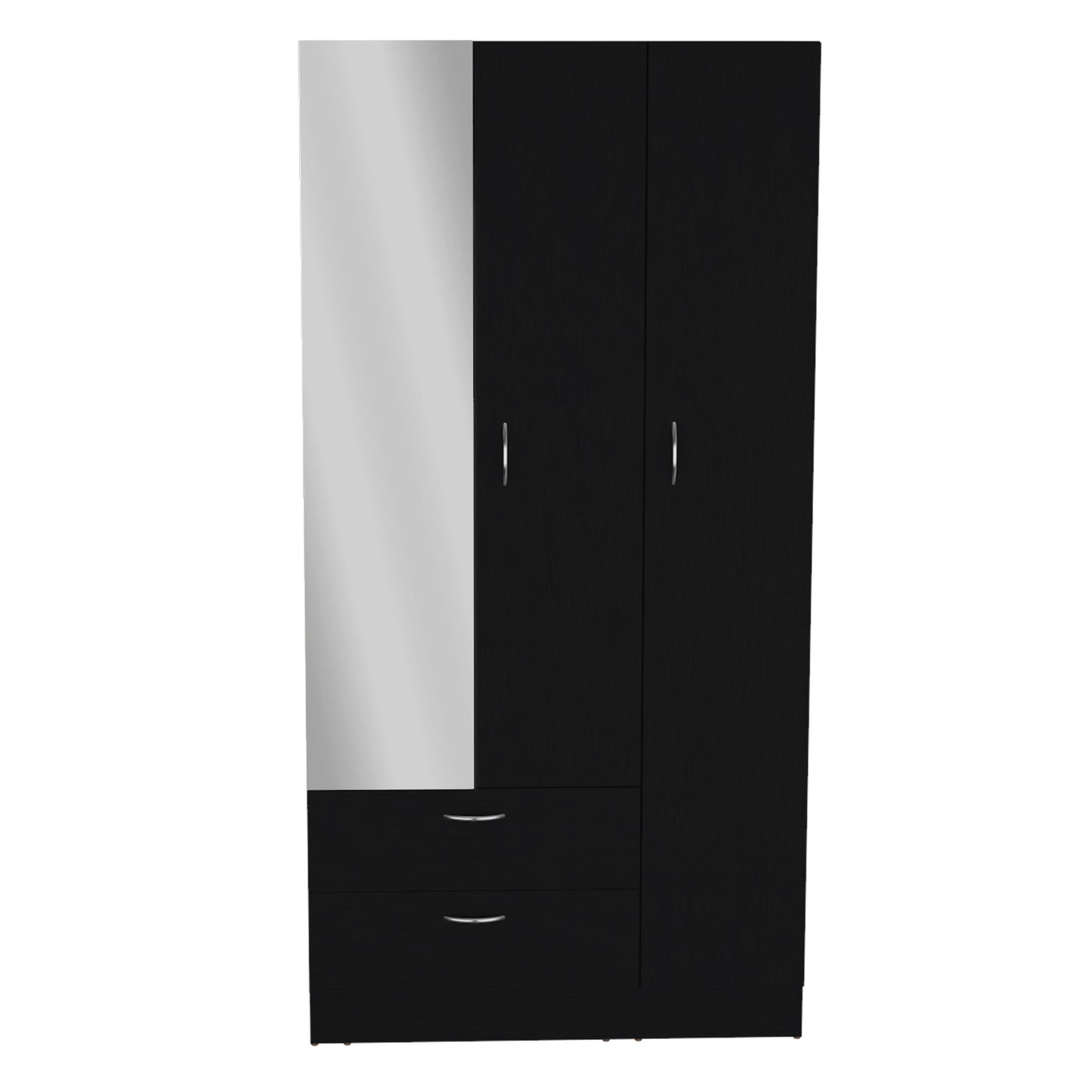 Riverside 3 Door Mirrored Armoire with Two Drawers, Four Shelves, and Hanging Rod