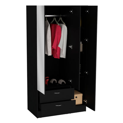 Riverside 3 Door Mirrored Armoire with Two Drawers, Four Shelves, and Hanging Rod