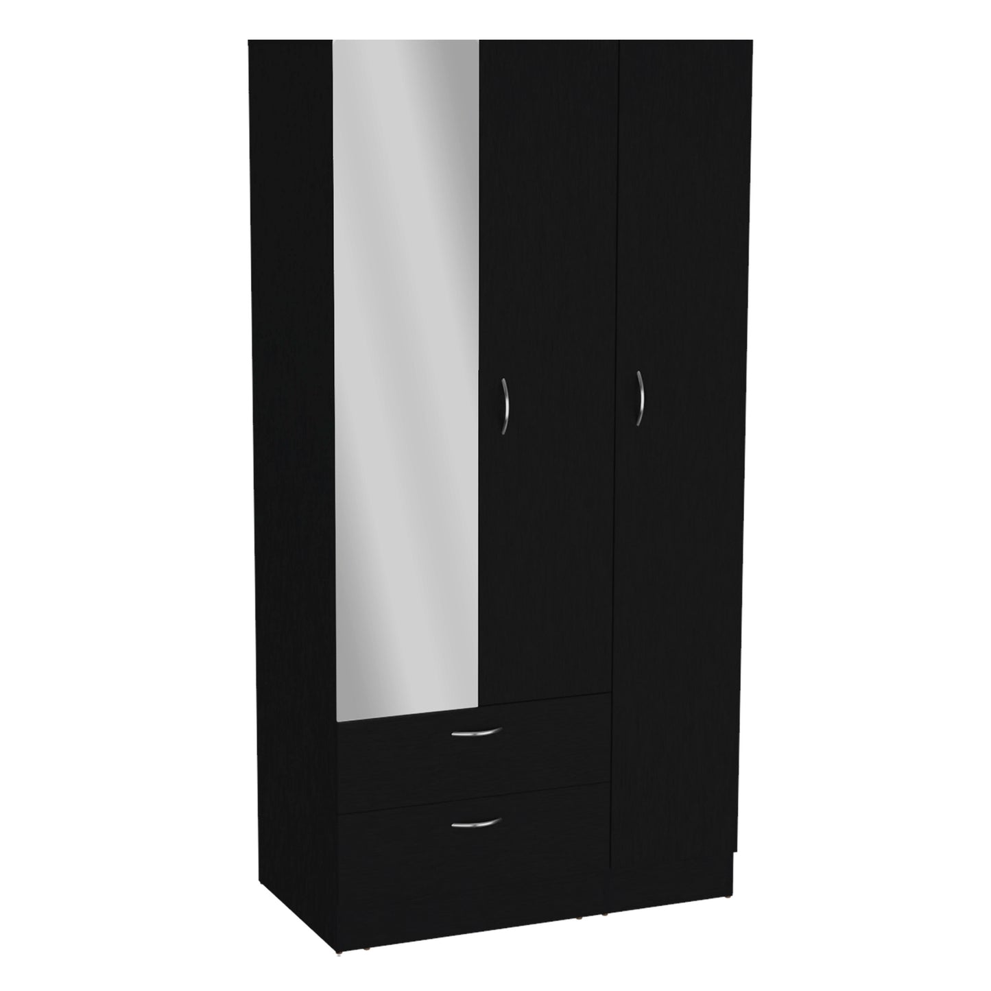 Riverside 3 Door Mirrored Armoire with Two Drawers, Four Shelves, and Hanging Rod