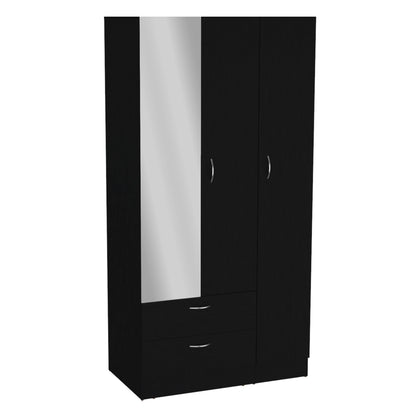 Riverside 3 Door Mirrored Armoire with Two Drawers, Four Shelves, and Hanging Rod