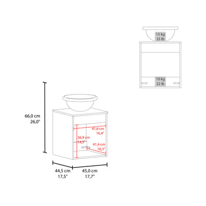 Clyde Floating, Wide One-Door Cabinet Vanity, With Wessel Sink And One Shelf, Bathroom Storage