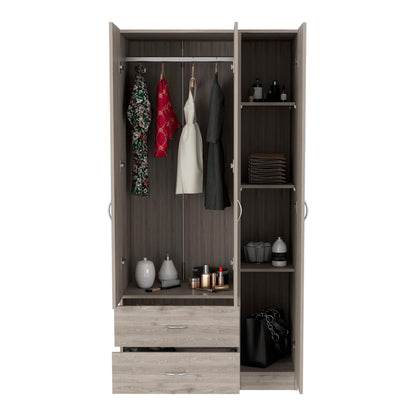 Austral 3 Doors Armoire, Metal Rod, Two Drawers, Single Door, Double Door Cabinets