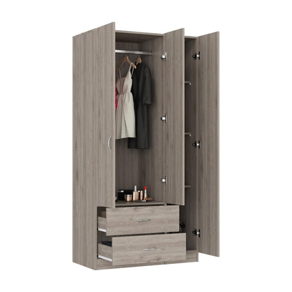 Austral 3 Doors Armoire, Metal Rod, Two Drawers, Single Door, Double Door Cabinets