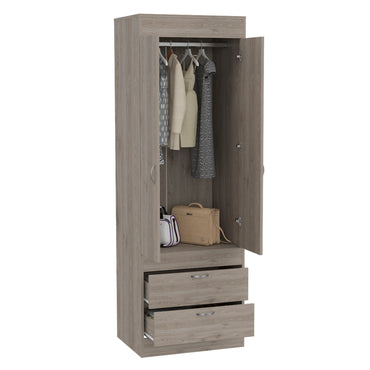 Simone Armoire, Rod, Double Door, Two Drawers, Metal Handles