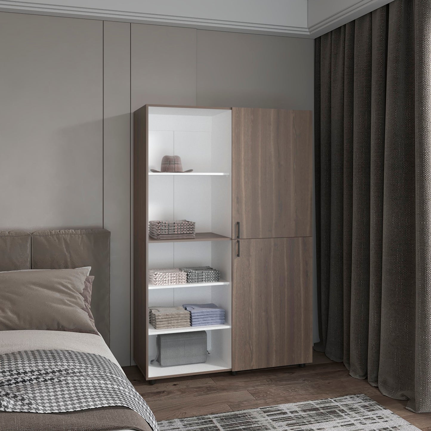 Eco High One Door Freestanding Armoire With Hanging Rod And Interior Shelves, Compact Bedroom Wardrobe