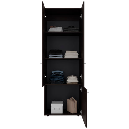 Home 3 Door Closet System with Hanging Rod for clothes and interior Shelves, Manufactured Wood Freestanding Bedroom Storage, Utility Room or Laundry Room Furniture