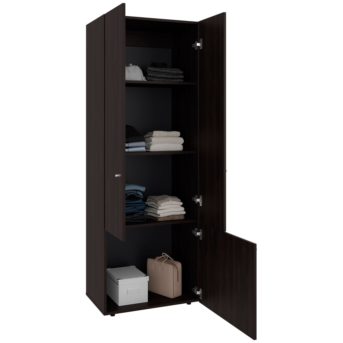 Home 3 Door Closet System with Hanging Rod for clothes and interior Shelves, Manufactured Wood Freestanding Bedroom Storage, Utility Room or Laundry Room Furniture