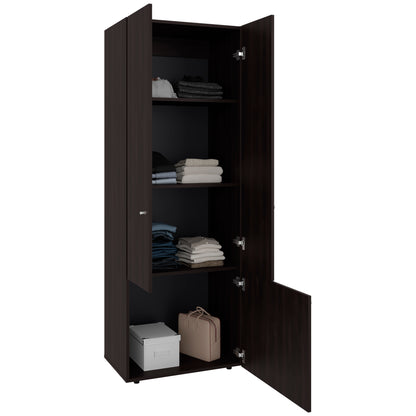 Home 3 Door Closet System with Hanging Rod for clothes and interior Shelves, Manufactured Wood Freestanding Bedroom Storage, Utility Room or Laundry Room Furniture