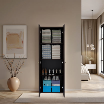 Home 2 Door Closet System, Four Fixed Shelves, Compact Wardrobe for Bedroom Organization, Laundry Room Organization, Utility Room Organization, Freestanding Storage Furniture